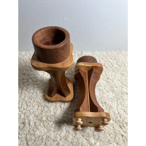 Vtg homemade wooden candleholders - Picture 4 of 5
